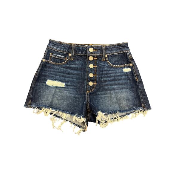 PAIGE Pants - Paige Womens Blue Denim 5-Buttons Raw Hem Distressed Jeans Shorts Size 27